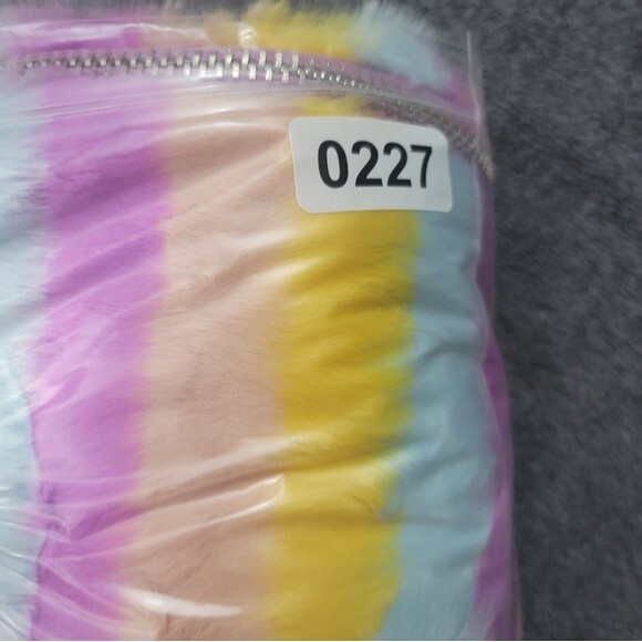Daisy Street Curve Pastel Rainbow Striped Zipped Faux Fur Jacket with Pockets - Picture 8 of 9